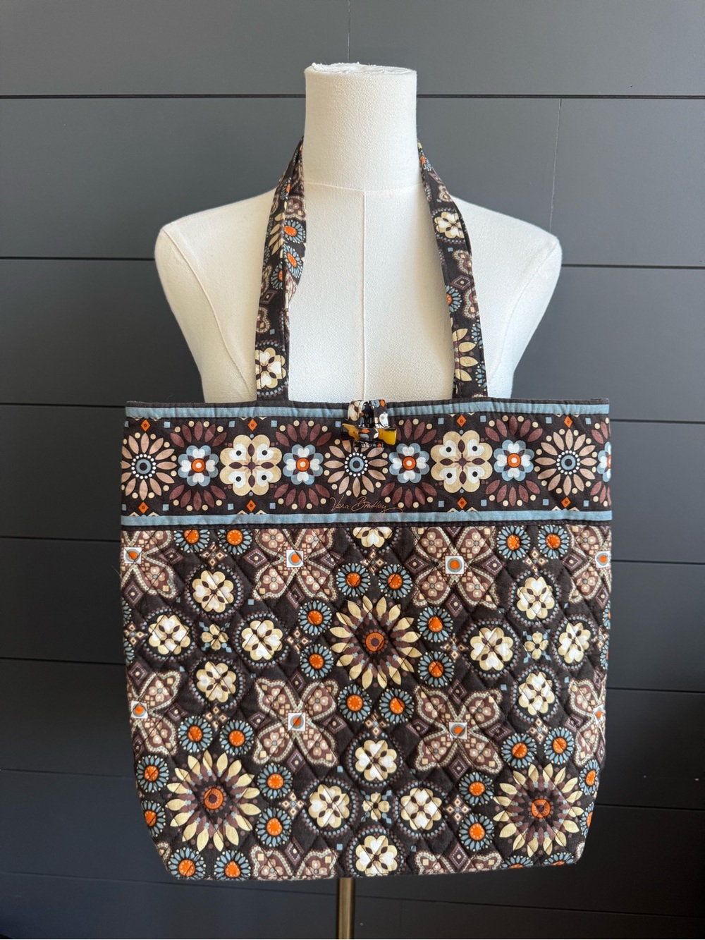 Vera Bradley Vintage Brown, Cream Quilted Floral Tote Fall Cottagecore Boho